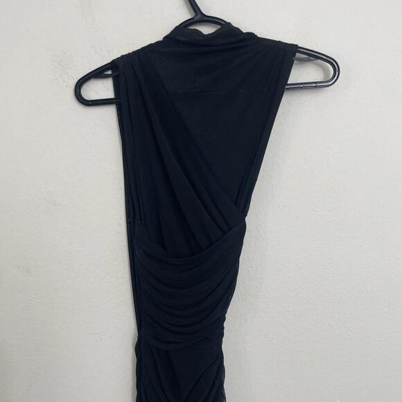 SEROYA Ronnie Dress Slinky ruched mesh fabric with sheer hem black SZ M $448msrp - Picture 7 of 11